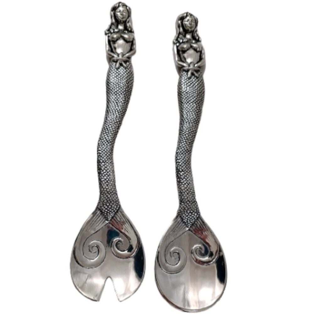 Woodberry Pewter Mermaid Salad Utensils Never Used Food Safe